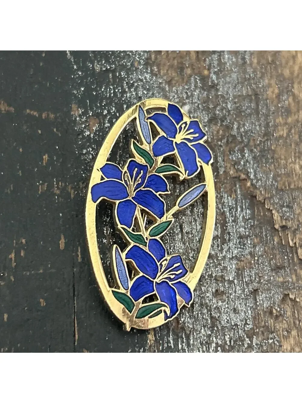 Vintage Blue Floral Blue Lily Enameled Floral Brooch by Fine Fish Enamels UK